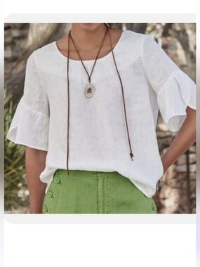 NWT Sundance White Linen Ruffle Sleeve Peasant Top Blouse